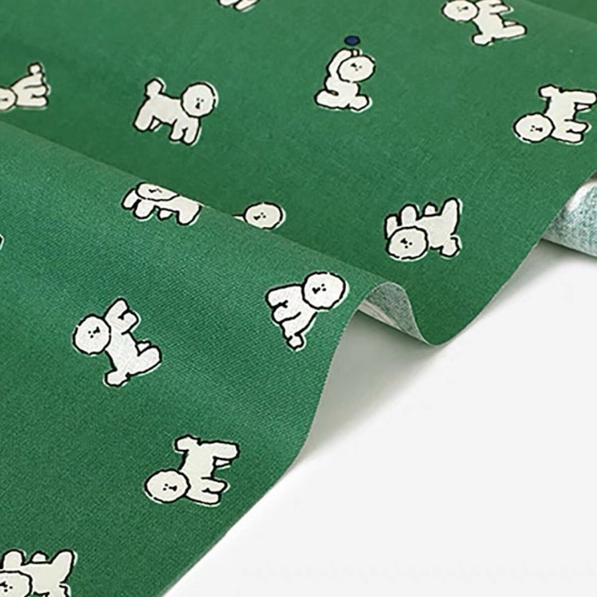 コットン デジタルプリント 緑 ビションフリーゼ 漫画風 ハンドバッグ生地拍卖