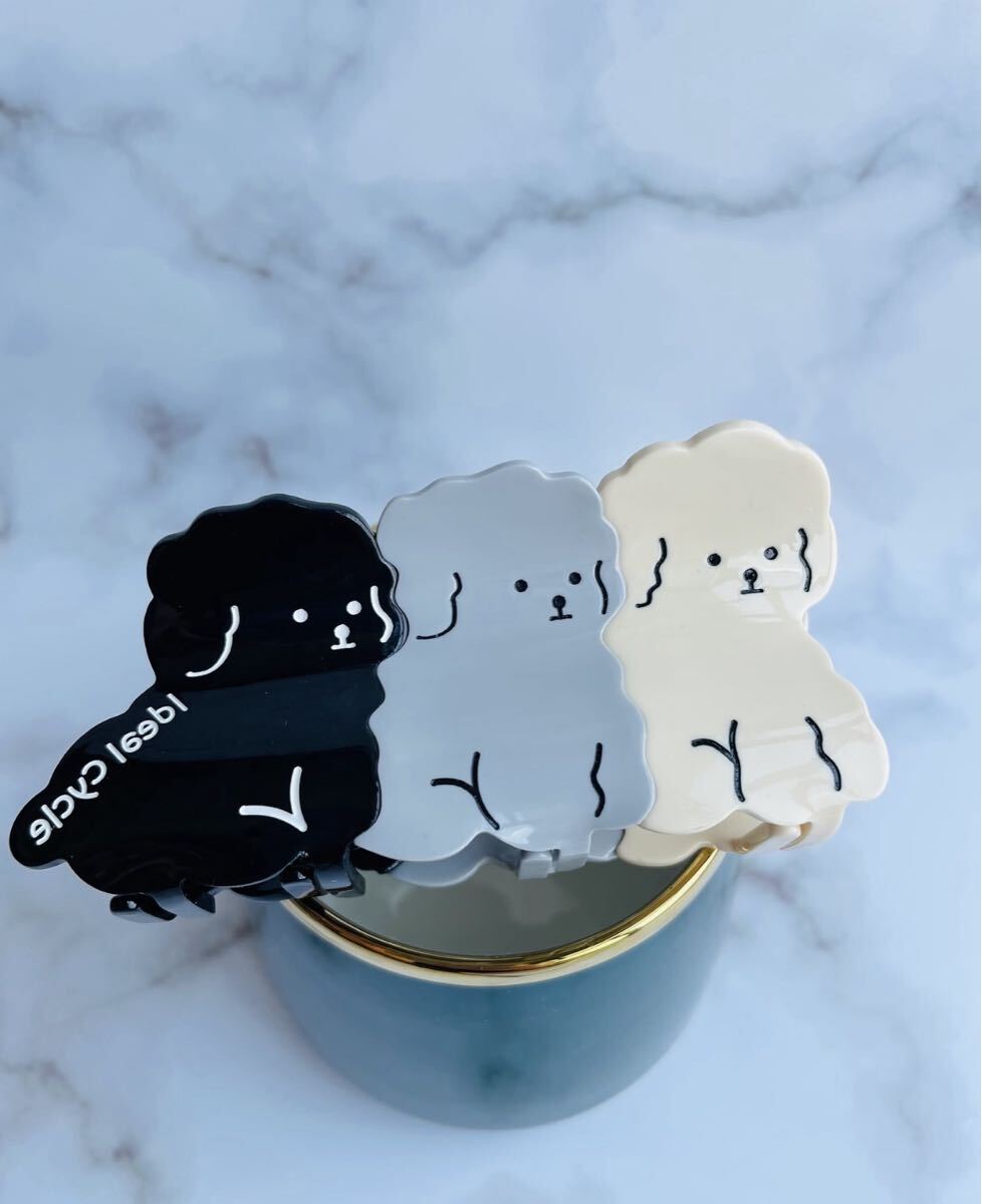 プードル風 ビションフリーゼ風 犬のシルエットをかたどったヘアクリップ ブラック拍卖