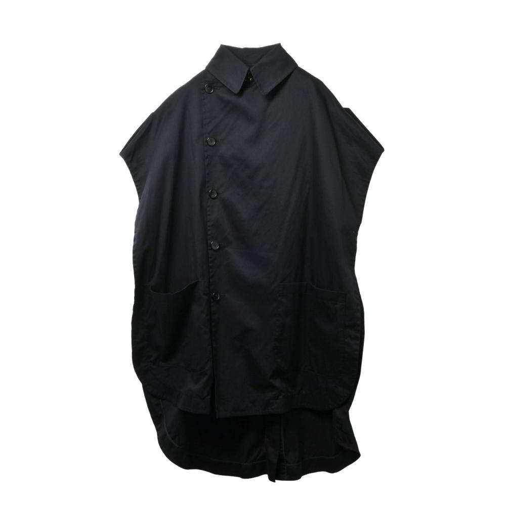 美品 Ground Y コットン ロング トレンチベスト 1 ブラック グラウンドワイ KL4BHBLQ84拍卖