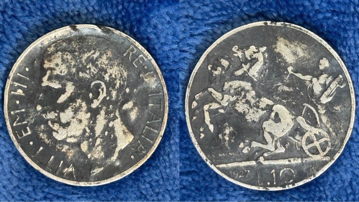 10リラ ヴィットーリオ・エマヌエーレ3世 1枚 イタリア 1927 アンティーク コイン 古銭 10 Lire - Victor Emmanuel III 直径27mm 重量10g拍卖