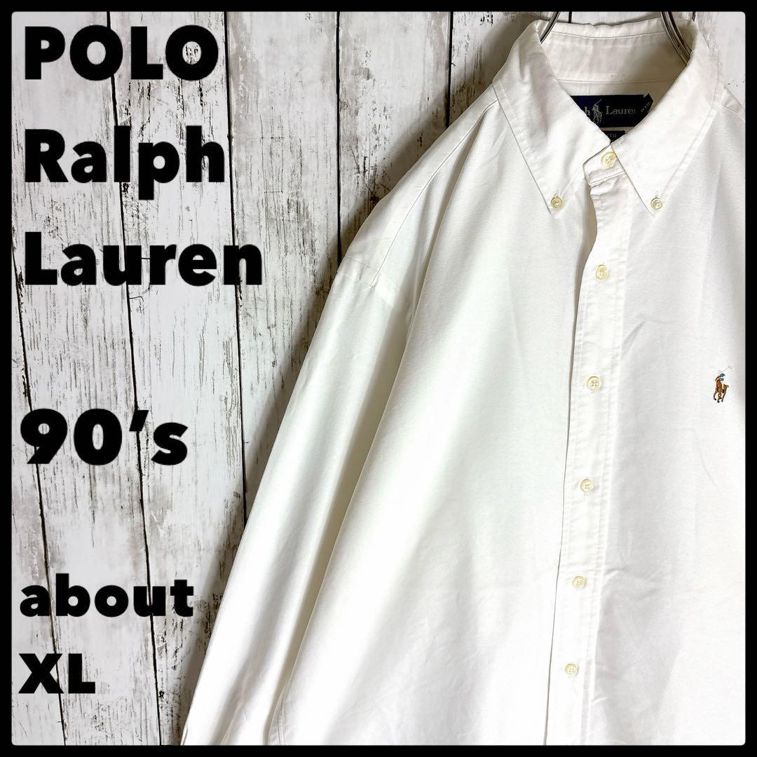 ラルフローレン 90s オックスフォード 長袖シャツ 刺繍カラーポニーXL拍卖