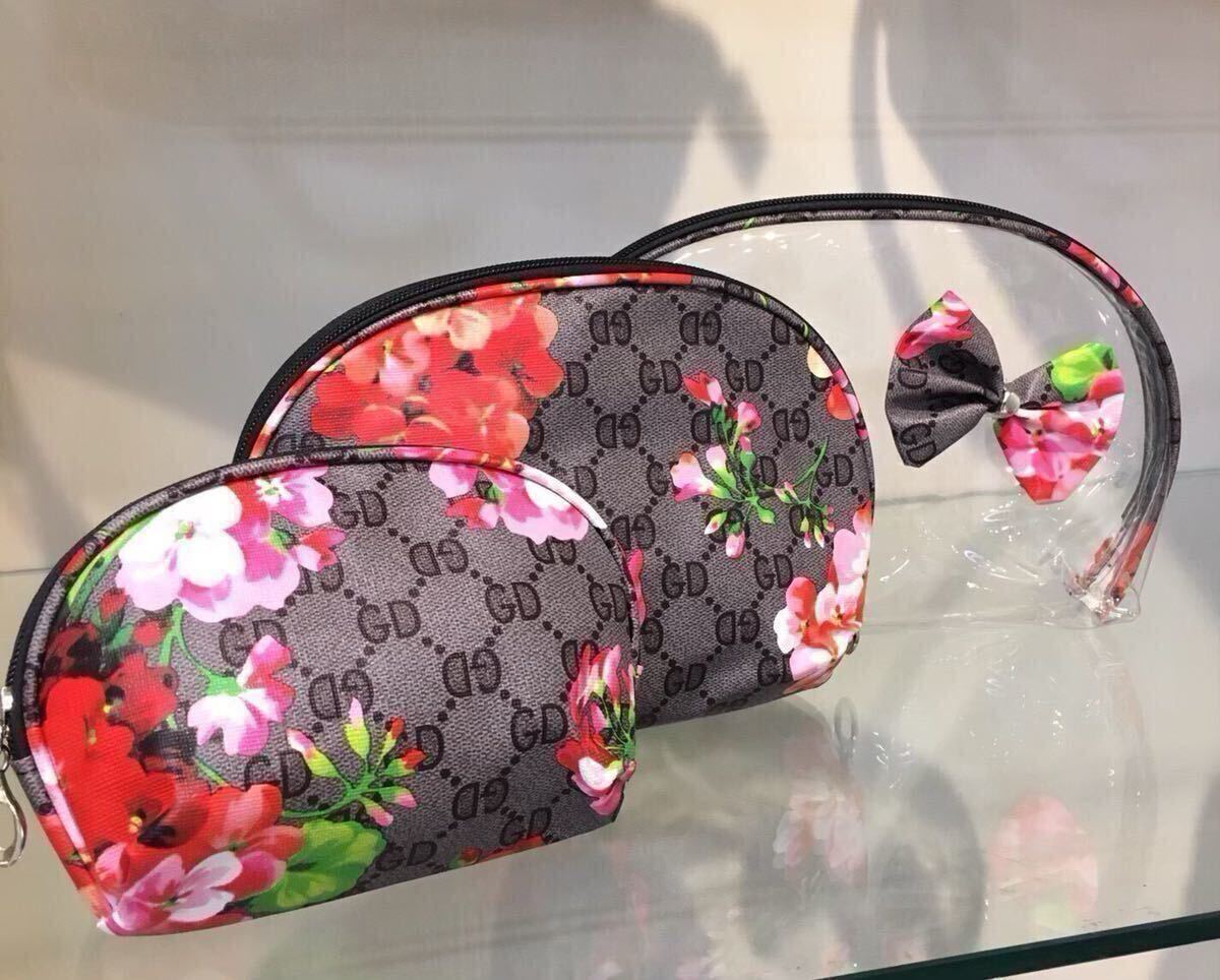 新品 可愛い 3点セット 化粧 コスメ ポーチ 可愛い レディース 可愛い ブラウン拍卖