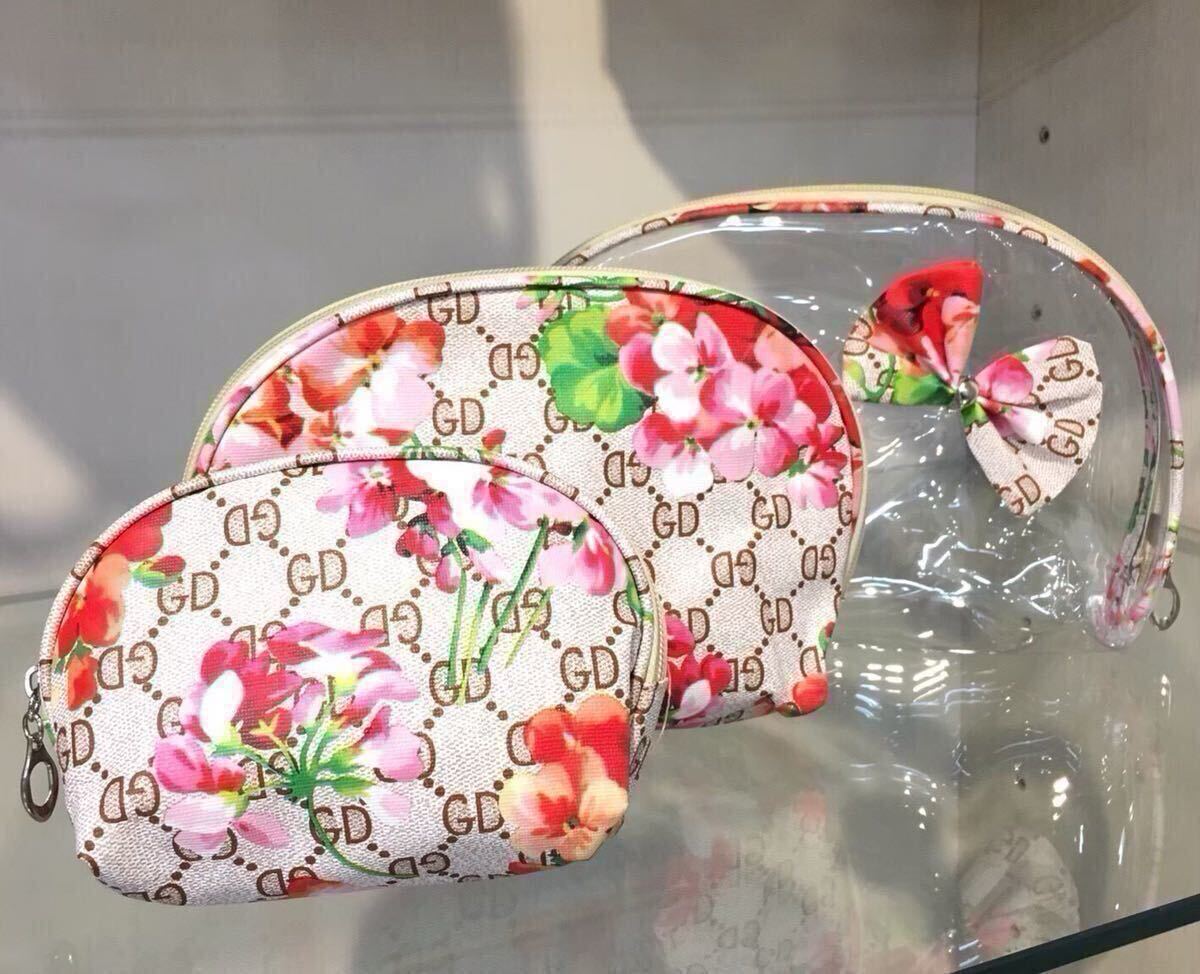 新品 可愛い 3点セット 化粧 コスメ ポーチ 可愛い レディース 可愛い ベージュ拍卖