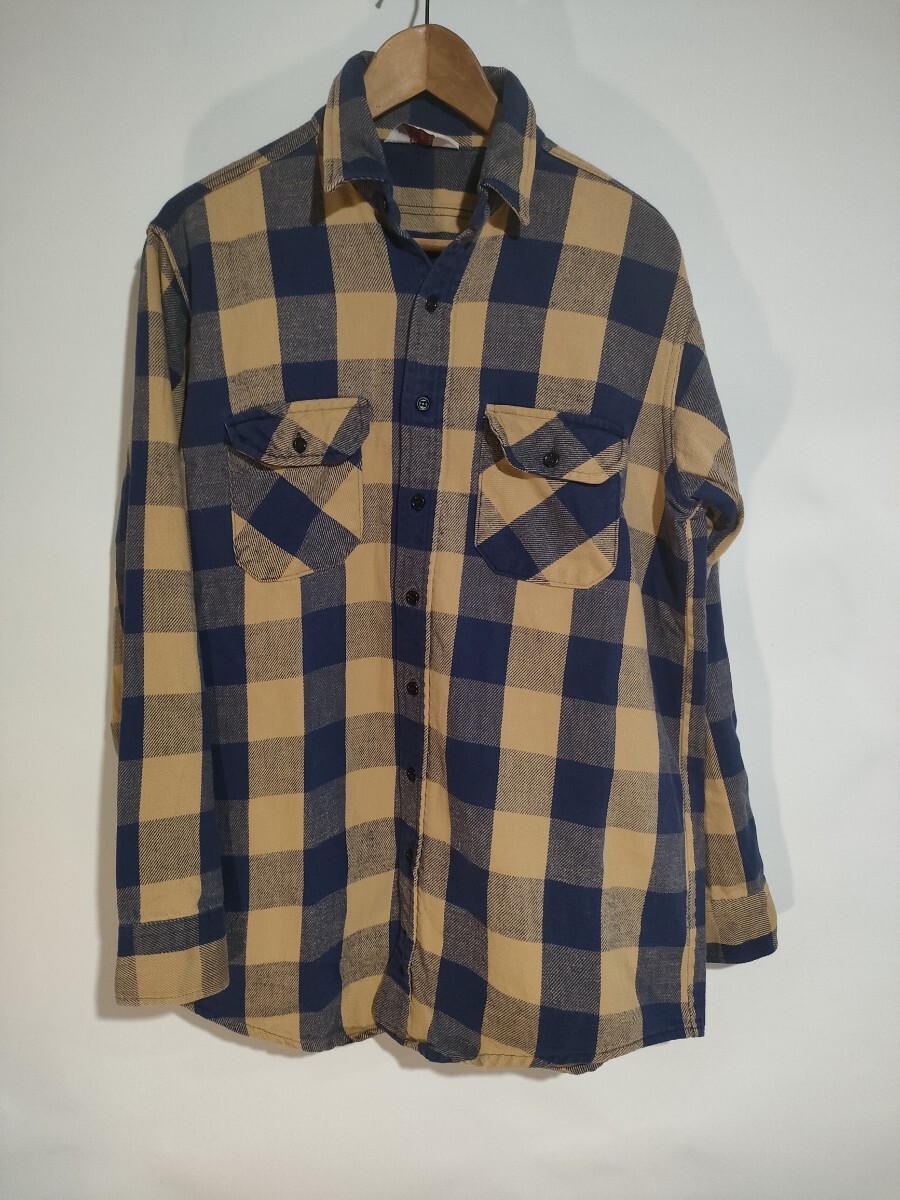 70s 80s フロストプルーフ ブロックチェックヘビーネルシャツ L拍卖