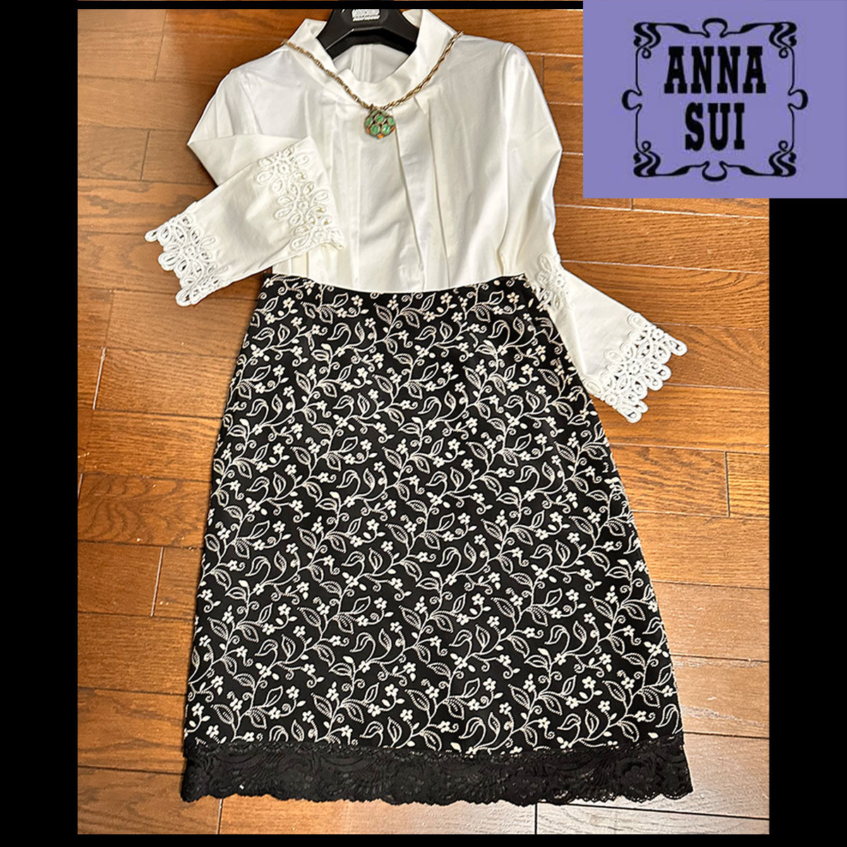 ANNA SUIアナスイ花柄プリント台形スカートUSA製・M程度拍卖