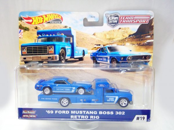 【SQ068】未開封 ホットウィール 69 FORD MUSTANG BOSS 302 フォードマスタング / RETRO RIG レトロリグ チームトランスポート #19拍卖