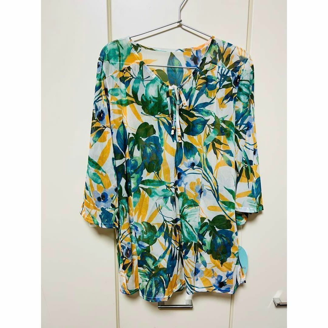 新品 コーラルベール 三愛水着 ボタニカル柄 チュニック 水着 ホワイト拍卖