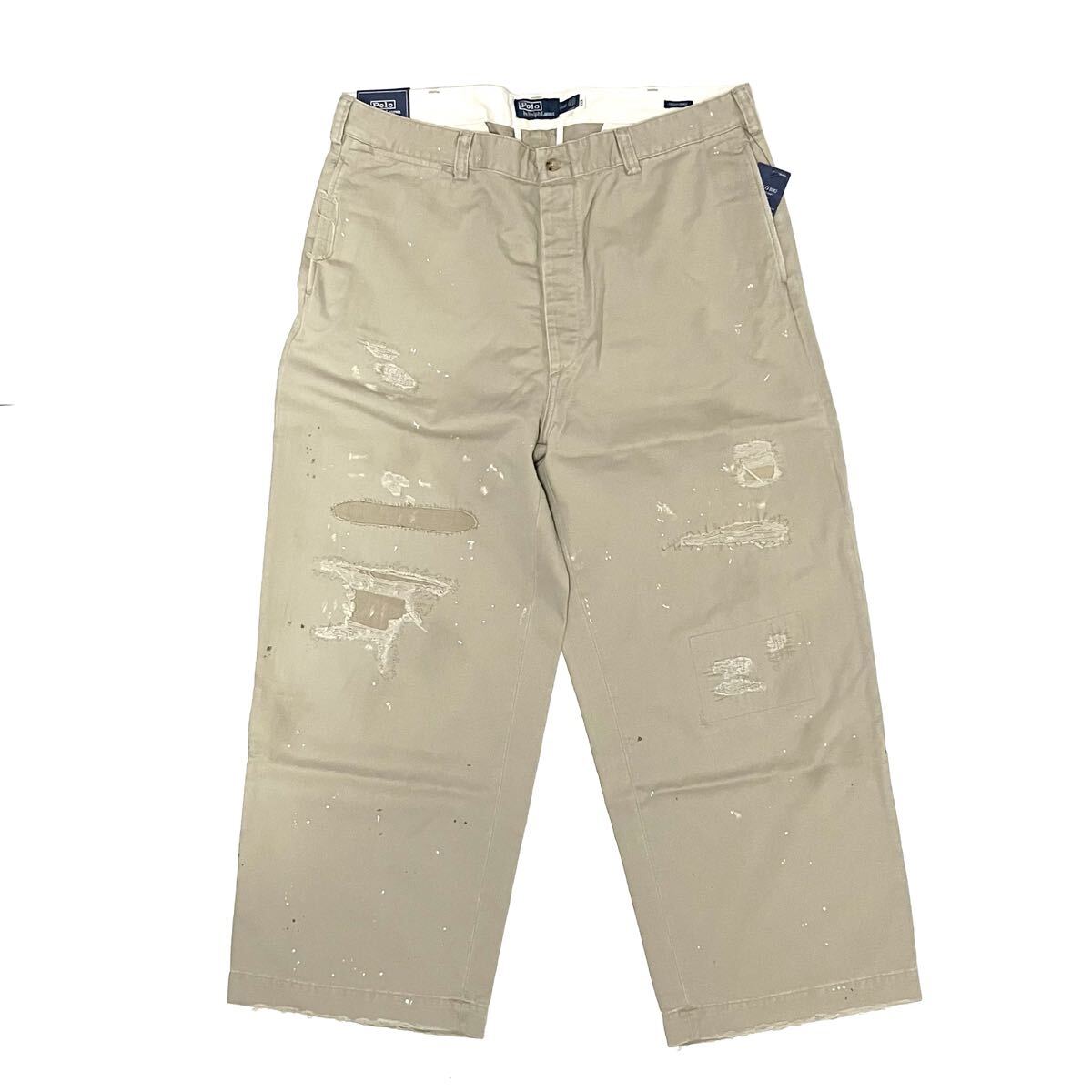 38x30 ポロ ラルフローレン ヘリテージ ビッグチノ ダメージ&リペア ヴィンテージ加工 Polo Ralph Lauren RRL カーキ チノパン拍卖
