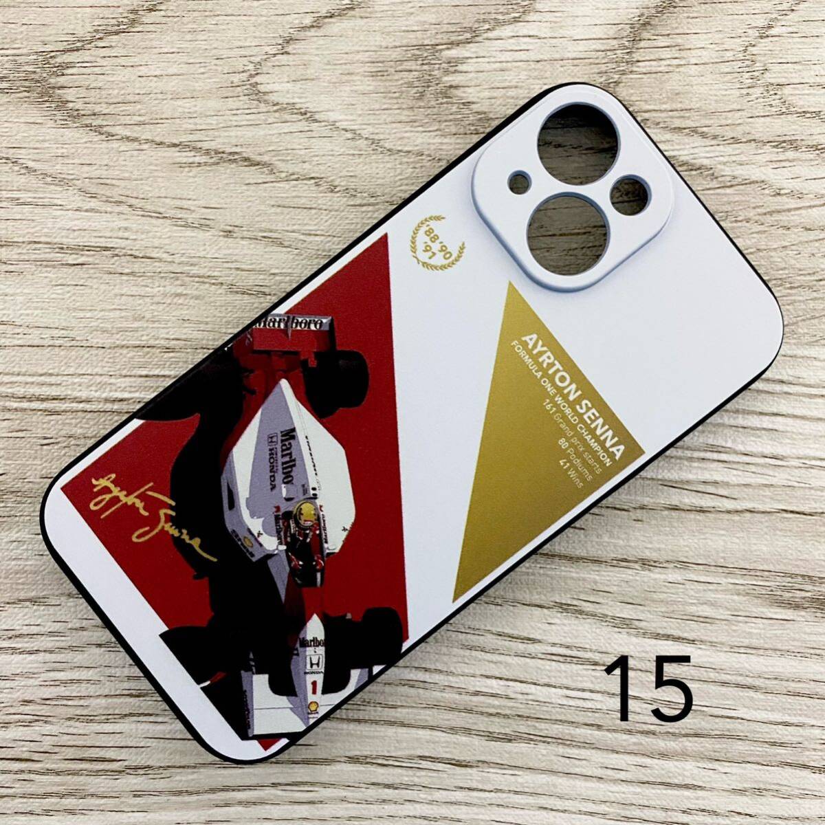 アイルトン・セナ ワールド チャンピオン 白 iPhone 15 ケース F1 マクラーレン ホンダ McLaren Honda スマホ拍卖
