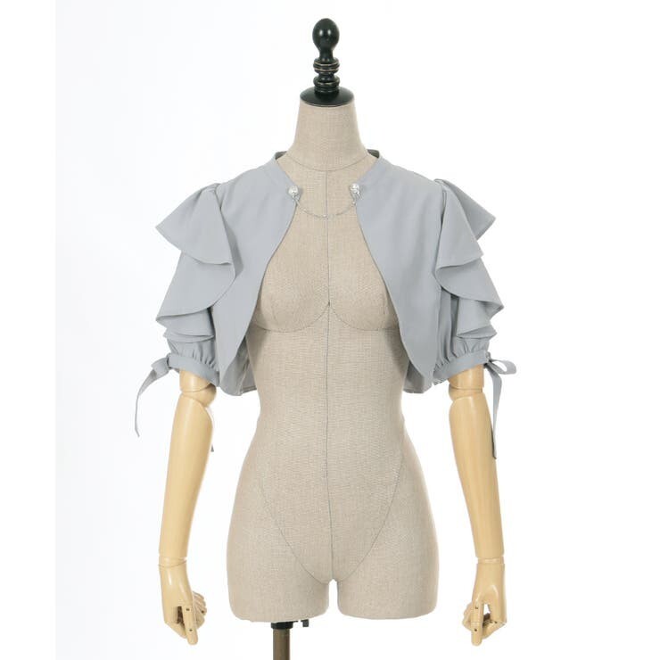 新品タグ付き axes femme アクシーズファム フリル半袖ショートボレロ グレー Mサイズ カーディガン拍卖