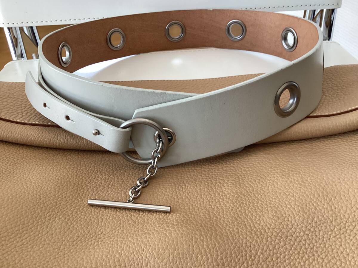 ★未使用★エブー  牛革ベルト 50㎜巾グレー拍卖