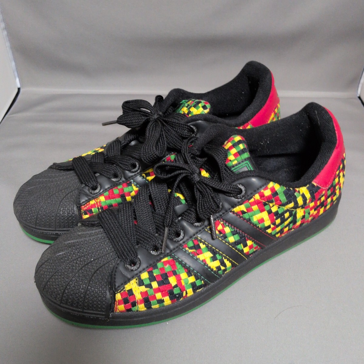 【割引】adidas アディダス★SUPERSTARⅡ スーパースターⅡ★ブラック/ラスタカラー編み込み★28センチ拍卖