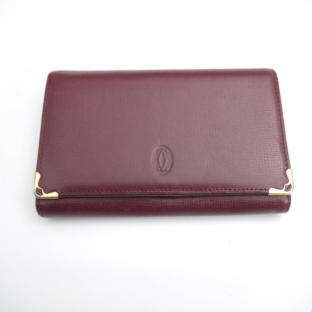 $ 美品 訳あり $ レトロ!◆ カルティエ ◆ Cartier ◆ マストライン 本革 レザー素材 ◆ 2つ折り 財布 小銭入れ付き ◆ ボルドー系 ◆拍卖