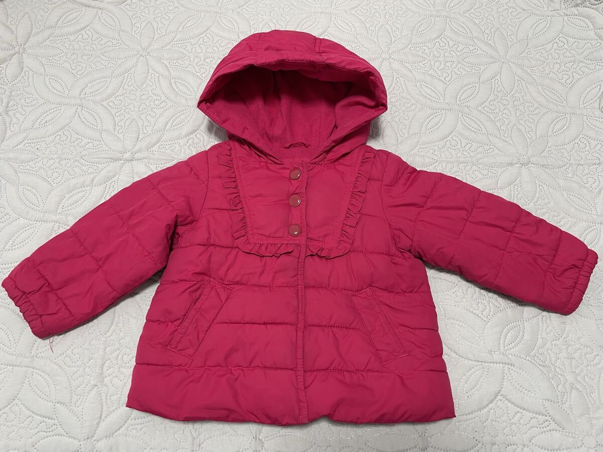 used◆サイズ 90◆GAP スナップボタン&フルzipフード付ジャンバー 胸フリフリデザイン ポッケ付 袖口ゴム入 裏フリース◆ピンク拍卖