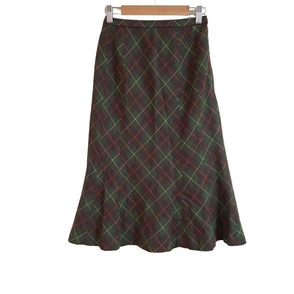 レリアン Leilian ロングスカート サイズ7 S - カーキ×ダークブラウン×マルチ レディース チェック柄/秋/冬 ボトムス拍卖