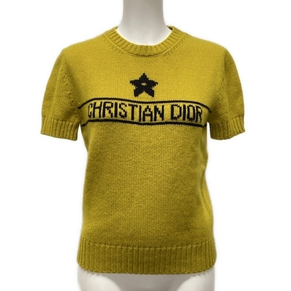 ディオール/クリスチャンディオール DIOR/ChristianDior 半袖セーター/ニット サイズUSA 4 344S98AM003 - カシミヤ イエロー×黒 トップス拍卖
