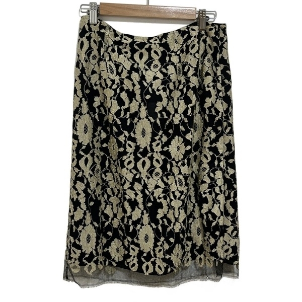 クリスチャンラクロワ Christian Lacroix スカート サイズ42 L - 黒×ベージュ レディース ひざ丈/フラワー(花)/刺繍/BAZaR ボトムス拍卖