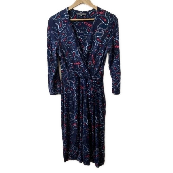 ローラアシュレイ LAURAASHLEY サイズUSA8 M - ネイビー×レッド×マルチ レディース 七分袖/ひざ丈/ペイズリー柄 ワンピース拍卖
