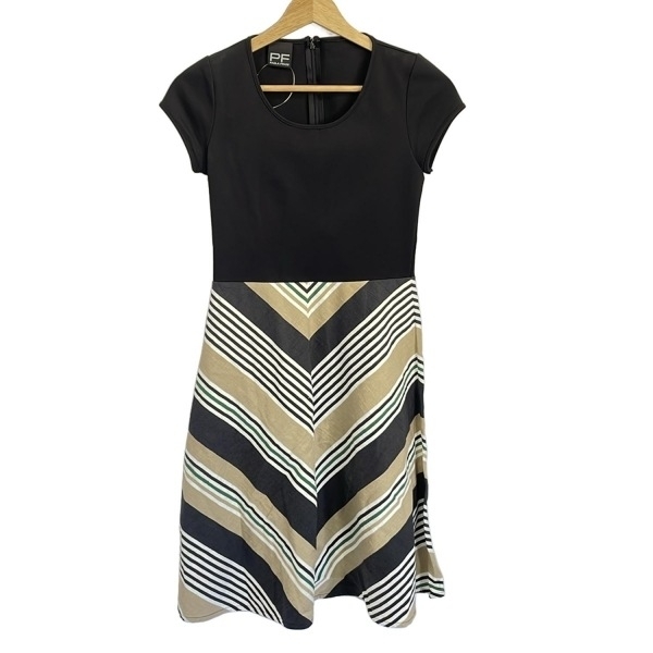 パオラ フラーニ PAOLA FRANI サイズ38 S - 黒×ベージュ×マルチ レディース 半袖/ひざ丈 美品 ワンピース拍卖