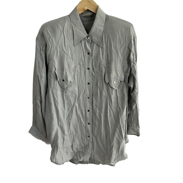 イタリヤ 伊太利屋/GKITALIYA 長袖シャツブラウス サイズ9 M - ライトグレー レディース 長袖/肩パッド/ラインストーン/ラメ/秋/春 美品拍卖