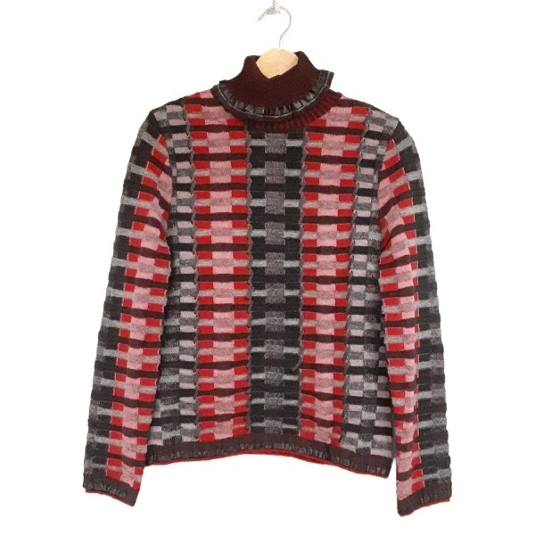 ヒロココシノ HIROKO KOSHINO 長袖セーター/ニット サイズ40 M - 黒×レッド×マルチ レディース タートルネック 美品 トップス拍卖