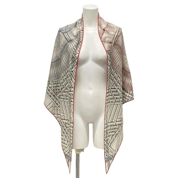 エルメス HERMES ストール(ショール) トライアングル ジェアン カシミヤ、シルク ベージュ×レッド×マルチ MASAN&MASAN マフラー拍卖