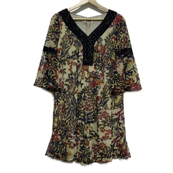 グレースコンチネンタル GRACE CONTINENTAL サイズ36 S - アイボリー×ネイビー×マルチ レディース Vネック/ノースリーブ/ミニ ワンピース拍卖