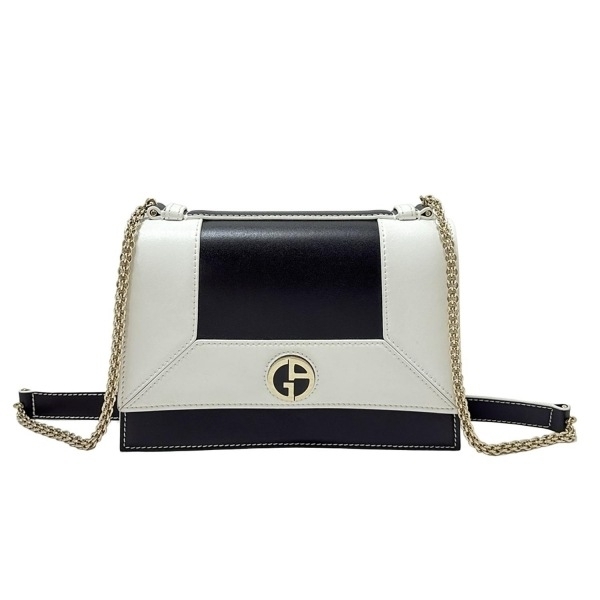 ジョルジオアルマーニ GIORGIOARMANI ショルダーバッグ - レザー 白×黒 チェーンショルダー 美品 バッグ拍卖