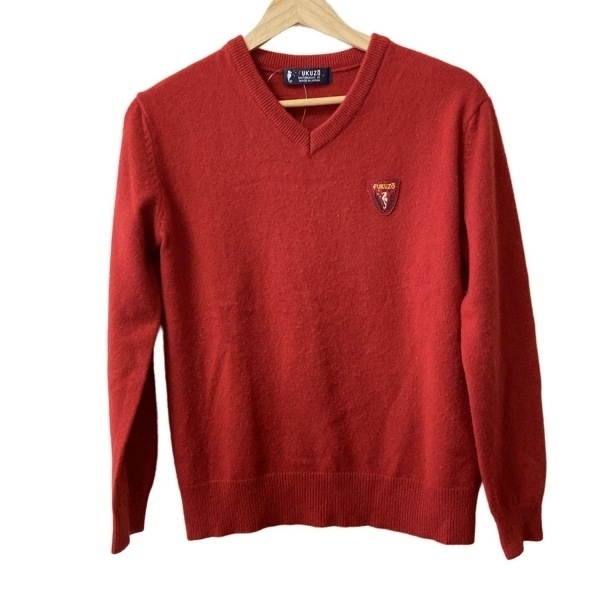フクゾー FUKUZO 長袖セーター/ニット サイズM - レッド×イエロー×マルチ レディース Vネック/ワッペン トップス拍卖