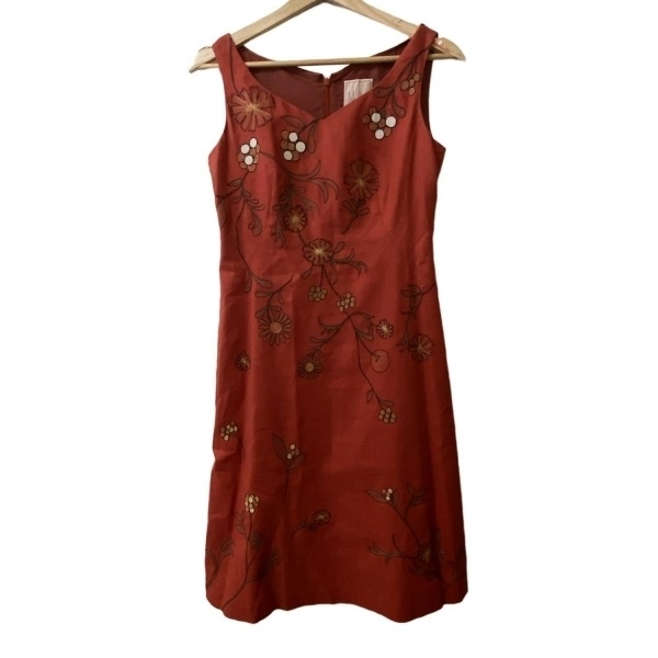 シビラ Sybilla サイズM - ダークオレンジ×イエロー×マルチ レディース ノースリーブ/ひざ丈/花柄/刺繍 ワンピース拍卖