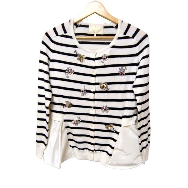 チェスティ Chesty カーディガン サイズF - 白×黒×マルチ レディース 長袖/ビジュー/ボーダー トップス拍卖