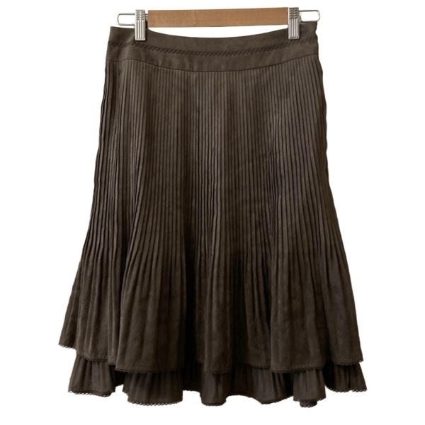 ポールスチュアート PaulStuart スカート サイズ6 M ダークブラウン レディース プリーツ/ひざ丈/フェイクスエード ボトムス拍卖