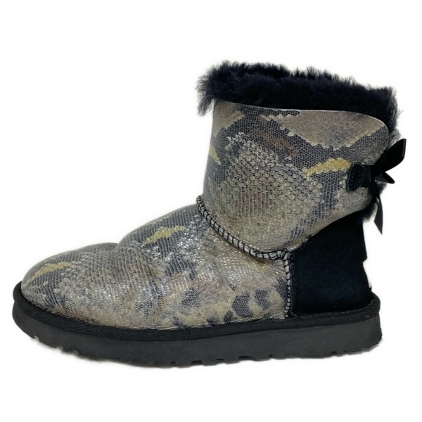 アグ UGG ショートブーツ 24 1005534 ミニ ベイリーボウ スネーク ムートン ダークグレー×黒×マルチ レディース 型押し加工/リボン 靴拍卖