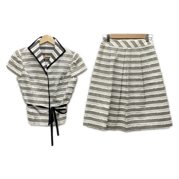 エムズグレイシー M'S GRACY スカートセットアップ サイズ38 M - 白×グレー×黒 レディース ボーダー レディーススーツ拍卖