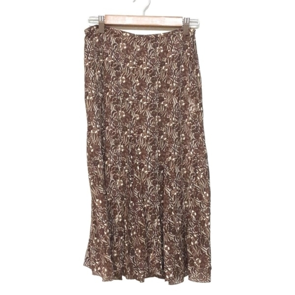 ヨシエイナバ YOSHIE INABA ロングスカート サイズ9 M - ダークブラウン×アイボリー×マルチ レディース 花柄/シースルー ボトムス拍卖