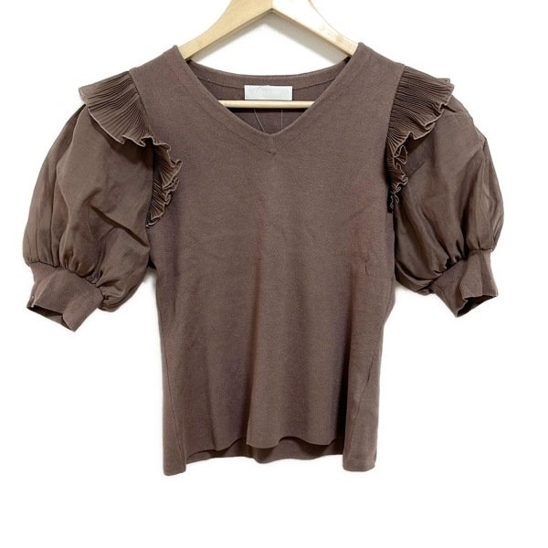 セルフォード CELFORD 半袖カットソー サイズ36 S - ピンクブラウン レディース Vネック/フリル/異素材切り替え/袖シースルー トップス拍卖