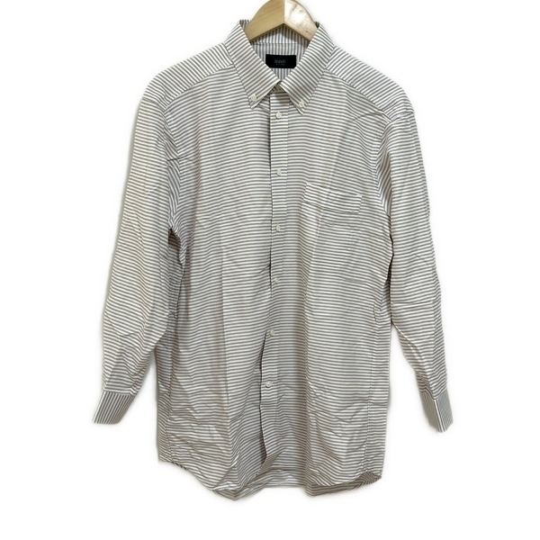 ジユウク 自由区/jiyuku 長袖シャツ サイズL - 白×ブラウン×レッド メンズ ボーダー トップス拍卖