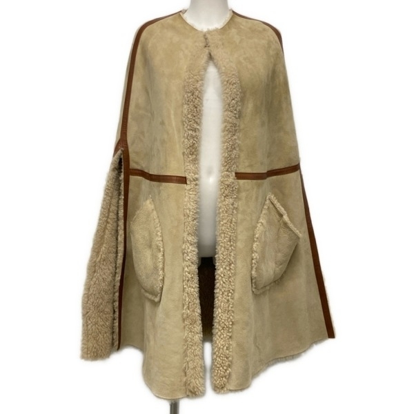 マディソンブルー MADISON BLUE ポンチョ サイズ00(XS) - ムートン、ラムスキン ベージュ×ブラウン レディース ジャケット拍卖