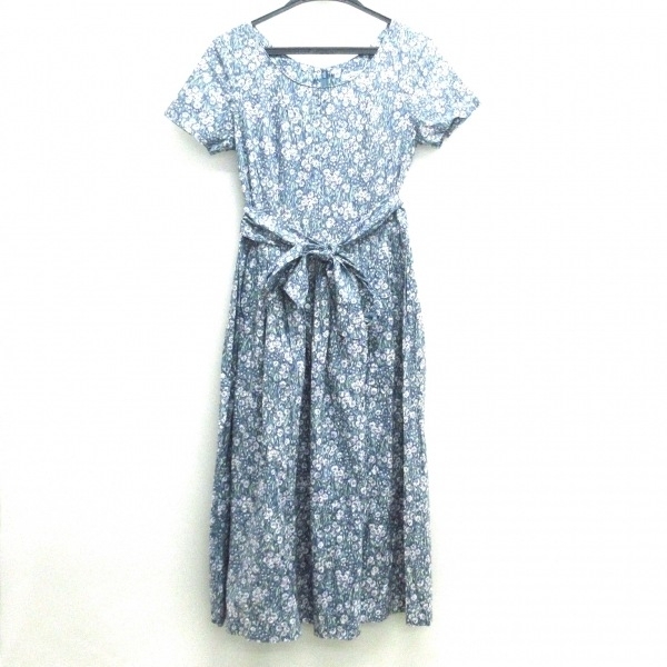 ローラアシュレイ LAURAASHLEY サイズ9 M - ブルーグレー×グリーン×マルチ レディース クルーネック/半袖/ロング/花柄 ワンピース拍卖