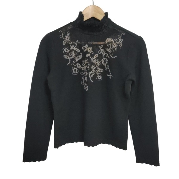 レリアン Leilian 長袖セーター/ニット サイズ9 M - 黒×グレーベージュ レディース ハイネック/刺繍 トップス拍卖