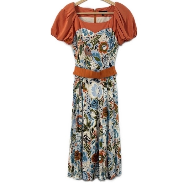 エポカ EPOCA サイズ40 M - オレンジ×ベージュ×マルチ レディース 半袖/ひざ丈/花柄/ベルト付き 美品 ワンピース拍卖