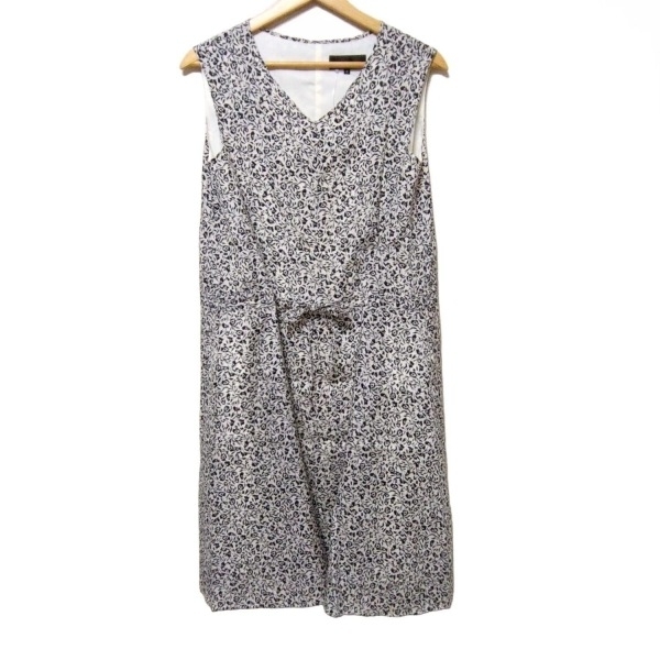 アンタイトル UNTITLED サイズ2 M - 白×黒 レディース Vネック/ノースリーブ/ひざ丈/花柄 ワンピース拍卖