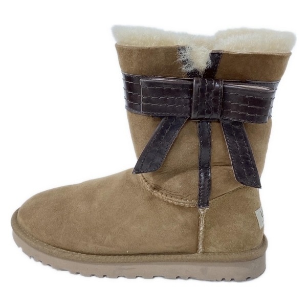 アグ UGG ショートブーツ 24 1003174 - ムートン ベージュ×ダークブラウン レディース リボン 靴拍卖