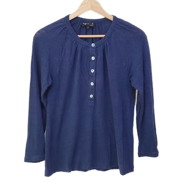 アニエスベー agnes b 長袖カットソー サイズ1 S - ネイビー レディース 麻 トップス拍卖