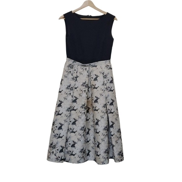 イランイラン YLANG YLANG サイズS - 黒×アイボリー レディース ノースリーブ/ロング丈/花柄/ドッキングワンピース ワンピース拍卖