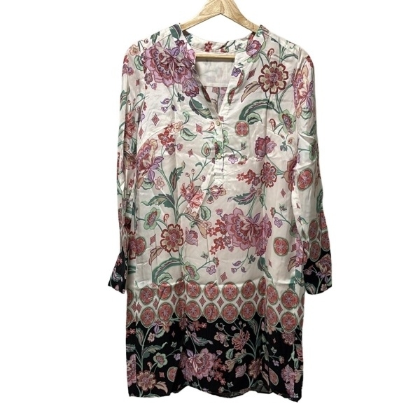 グレースコンチネンタル GRACE CONTINENTAL サイズ36 S - アイボリー×黒×マルチ レディース 長袖/ひざ丈/花柄 美品 ワンピース拍卖