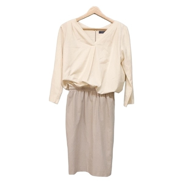 シップス SHIPS - アイボリー×ベージュ レディース Vネック/七分袖/ひざ丈 美品 ワンピース拍卖