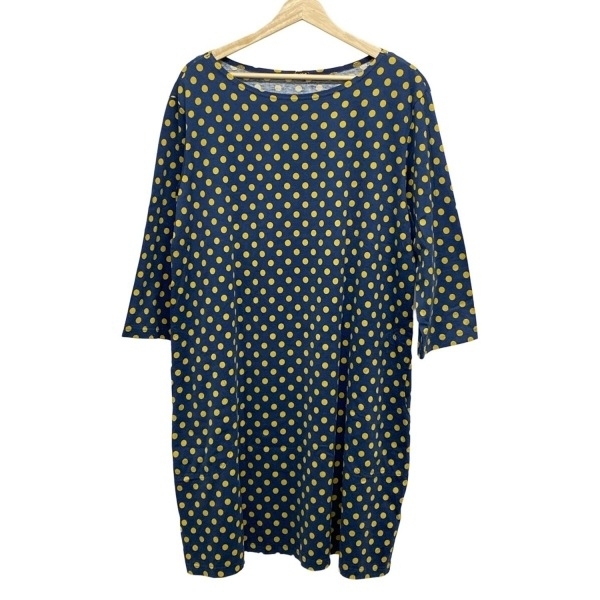 マリメッコ marimekko - ネイビー×ダークイエロー レディース クルーネック/長袖/ひざ丈/ドット柄 ワンピース拍卖