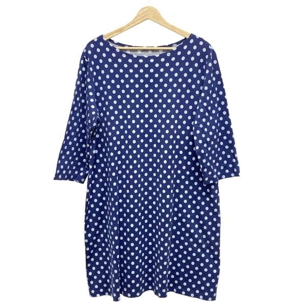 マリメッコ marimekko サイズ2XL 2XL - ダークネイビー×ライトブルー レディース クルーネック/長袖/ひざ丈/ドット柄 ワンピース拍卖