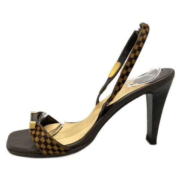 ルイヴィトン LOUIS VUITTON サンダル 36 1/2 - レザー ダークブラウン×ライトブラウン レディース アウトソール張替済/ダミエ 靴拍卖